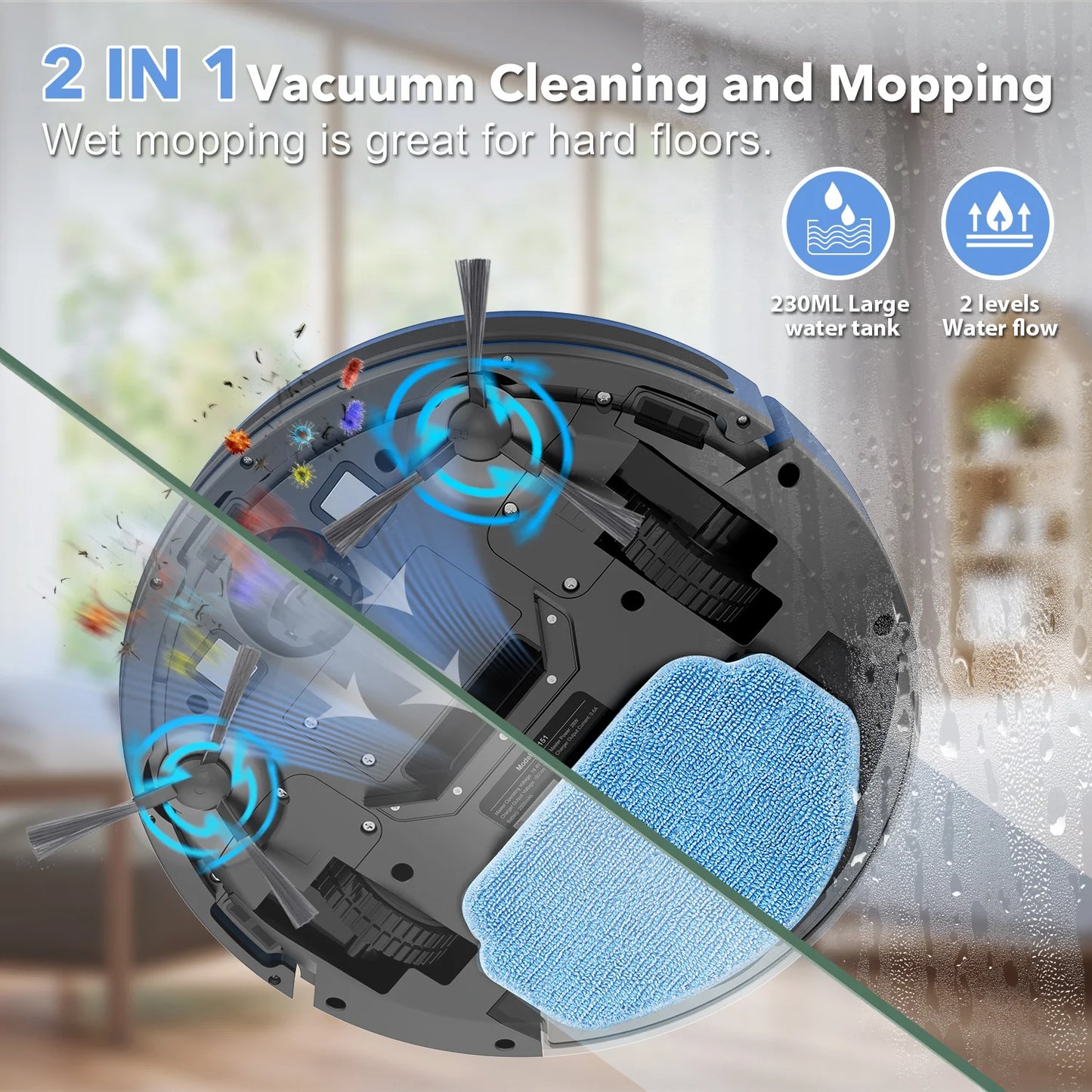 Smart Robot Vacuum 15kPa with Water Tank and Auto Charging