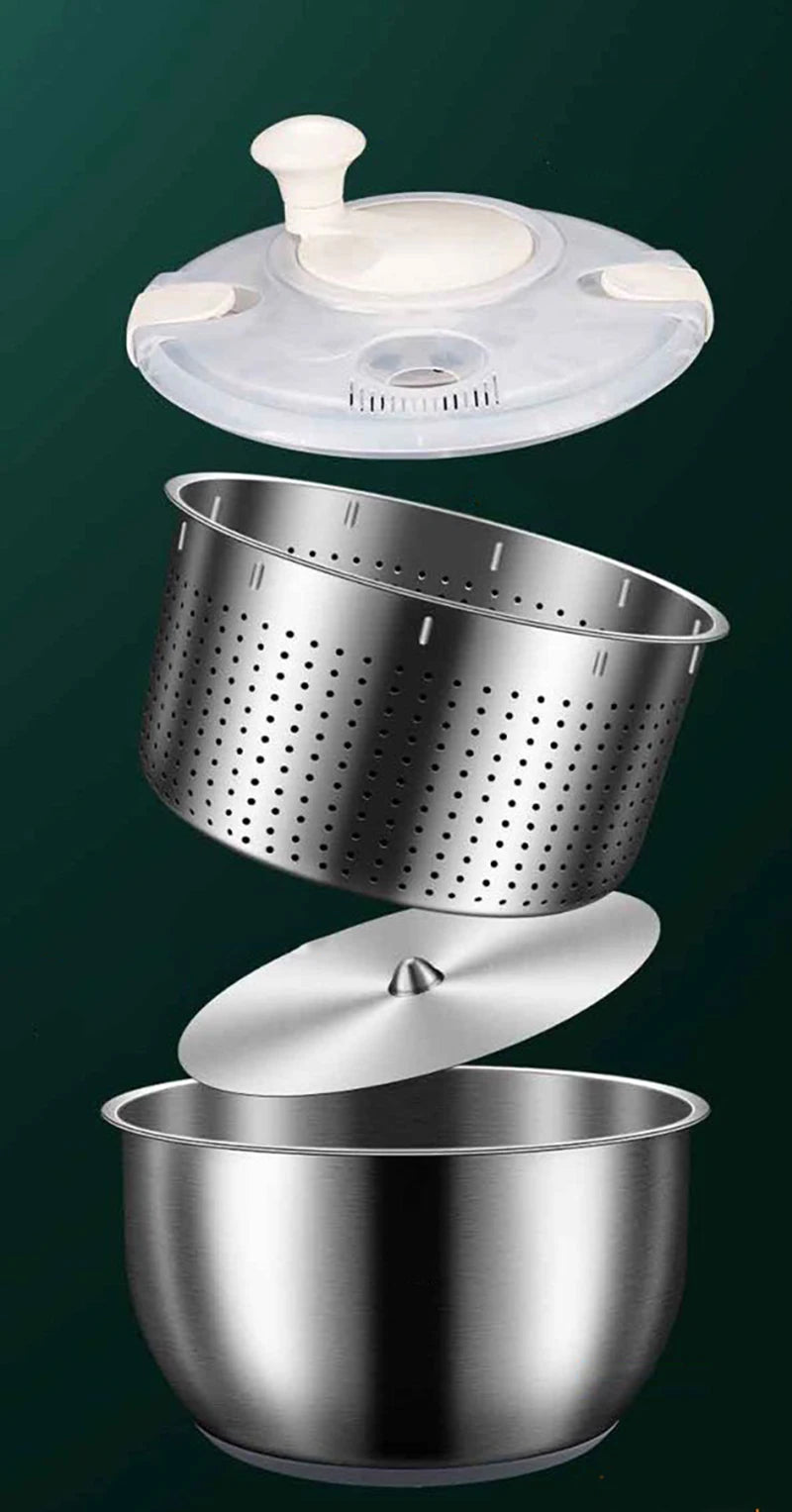 Stainless Steel Salad Spinner and Vegetable Washer with Drain