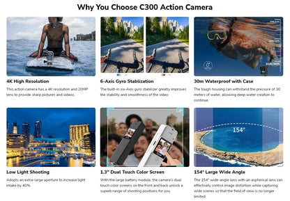 Sports Camera 4K 30FPS with Gyro Image Stabilization