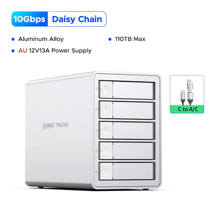 5-Bay USB-C HDD Docking Station 10Gbps RAID 150W