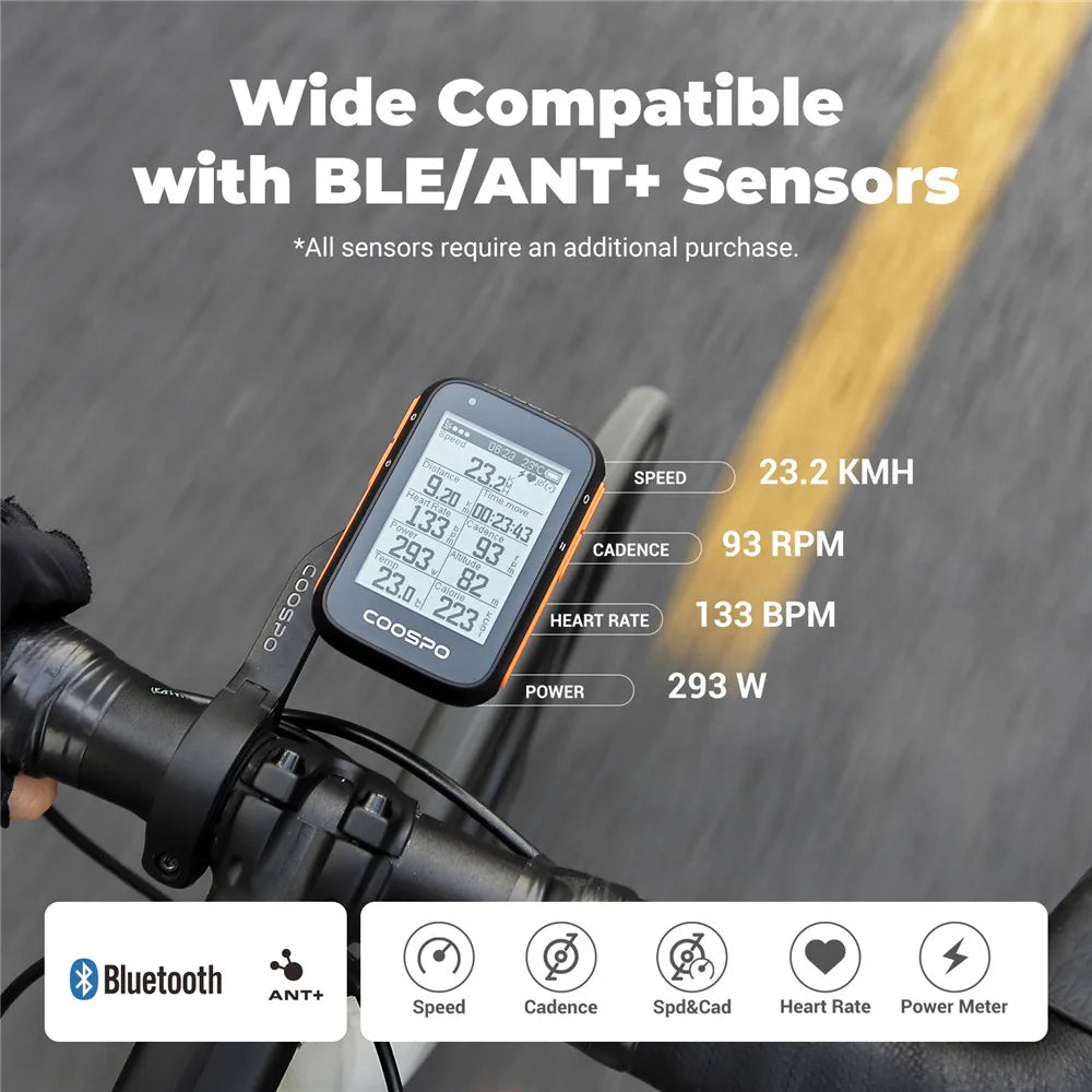 GPS Cycling Computer 2.6in Bluetooth 5.0 ANT Bike Odometer