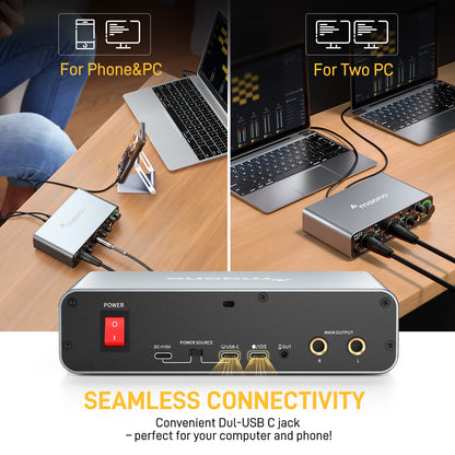 Black USB Audio Interface 24bit 192kHz with Pro Mic Preamp