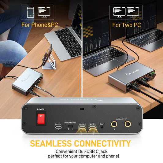 Black USB Audio Interface 24bit 192kHz with Pro Mic Preamp