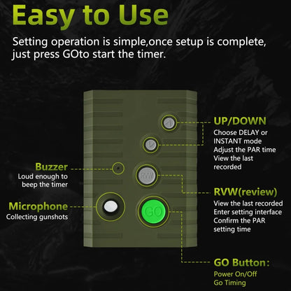 Green IPSC Competition Shot Timer with LCD Display & Case