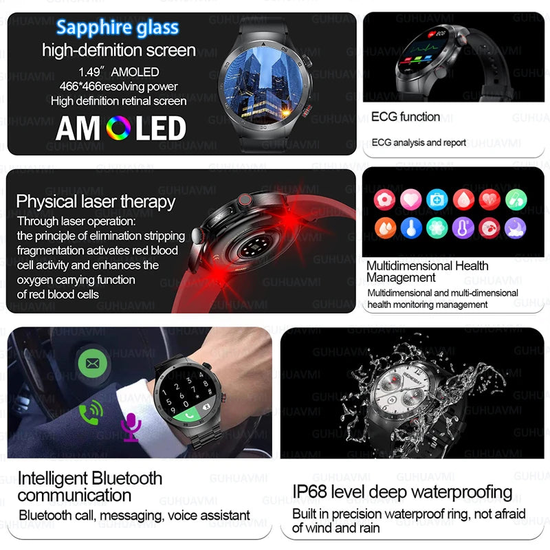 Advanced Smartwatch with ECG PPG and Laser Therapy Blue