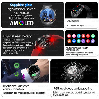 ECG PPG Fitness Smartwatch with Laser Therapy Black