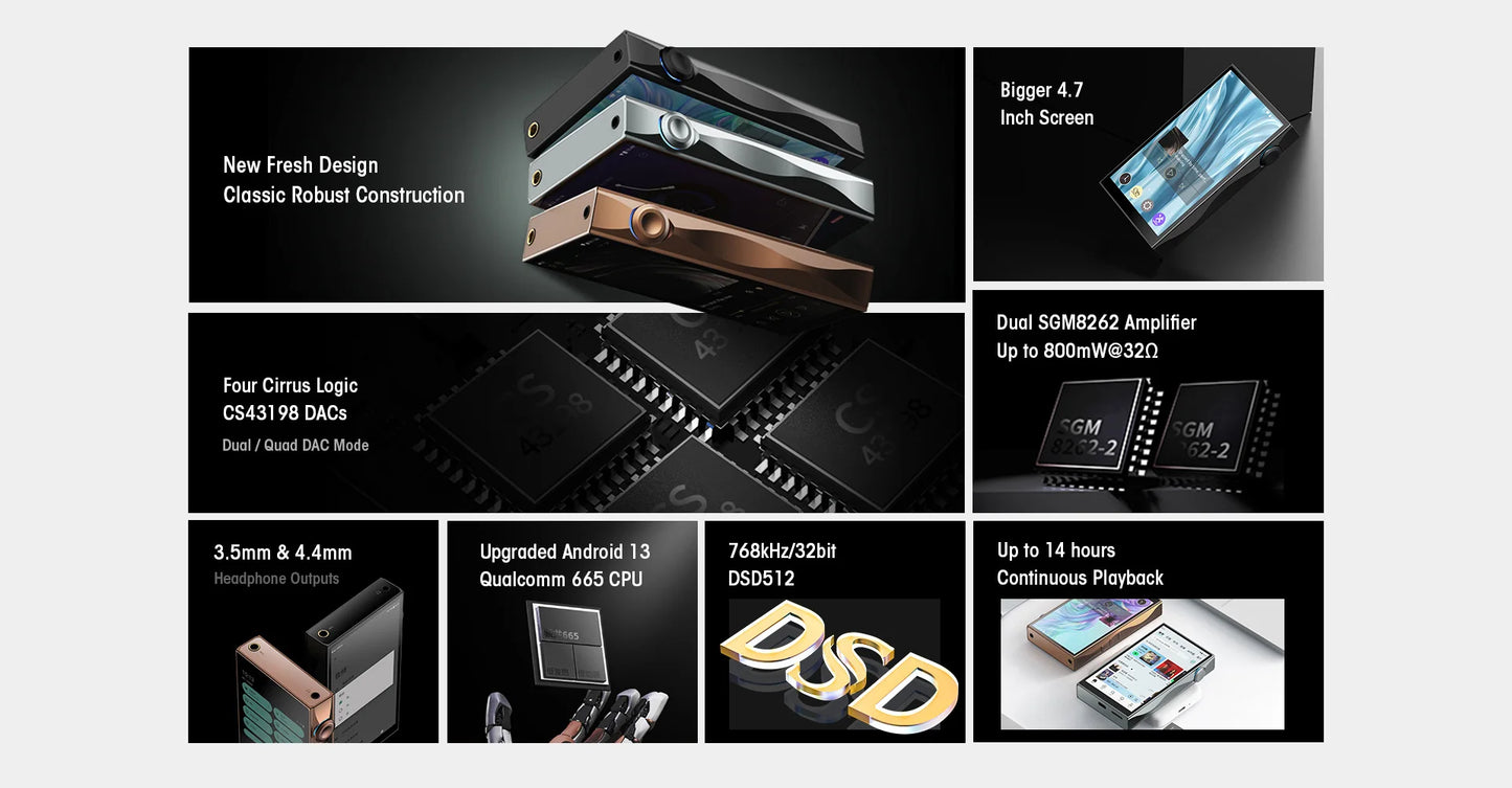Portable HiFi Music Player Android Bluetooth LDAC Black