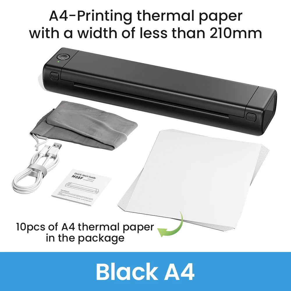 Portable A4 Thermal Printer Wireless Bluetooth for Phone & PC