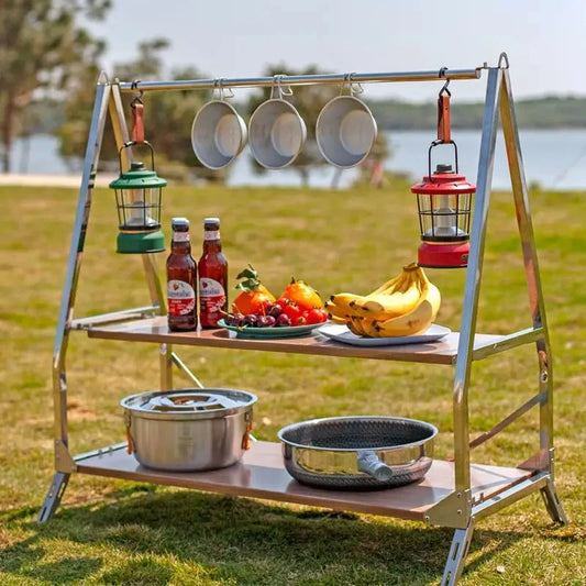 Portable Folding Camping Storage Shelf Stainless Steel Rack