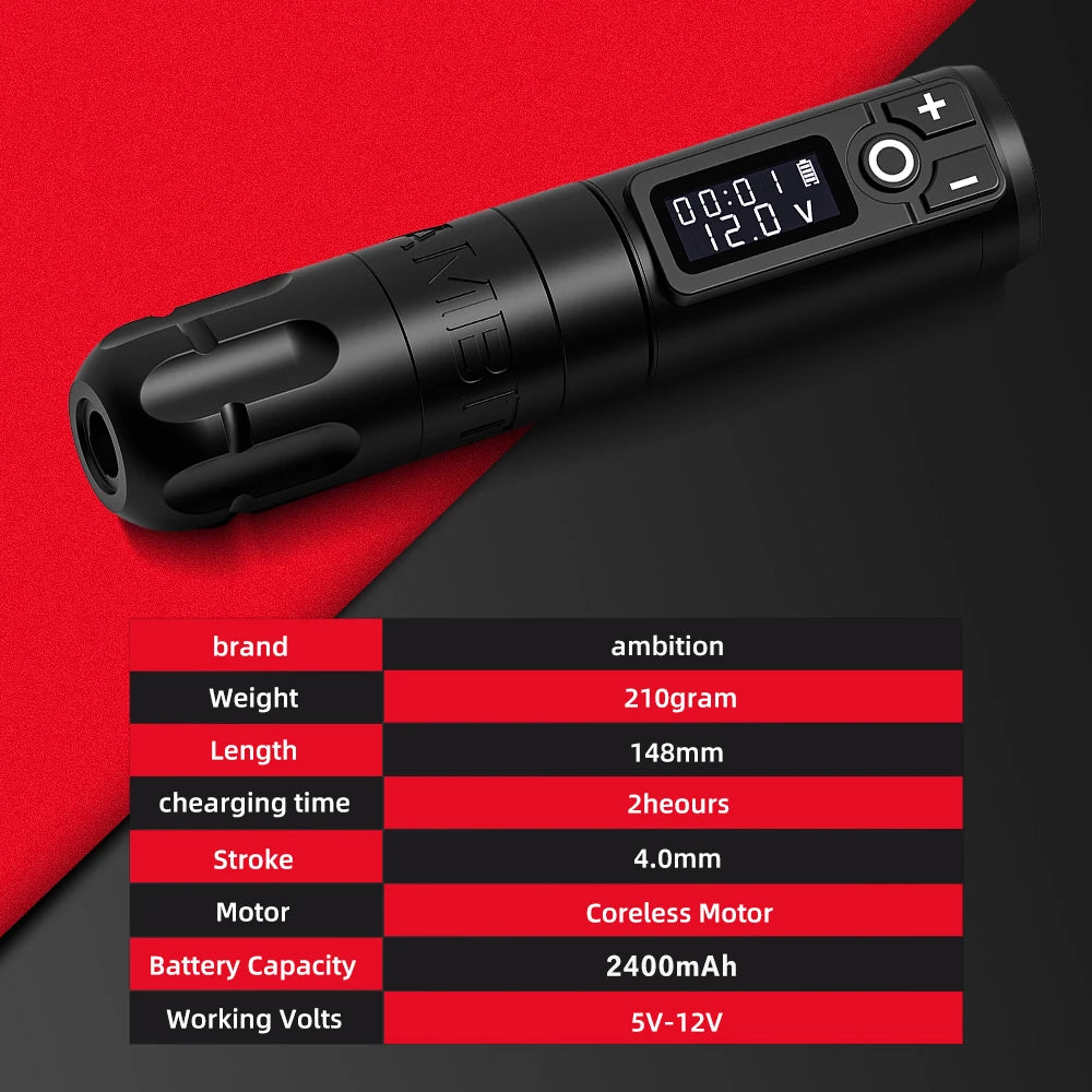 Complete Wireless Tattoo Kit with Pen, Cartridges and Battery