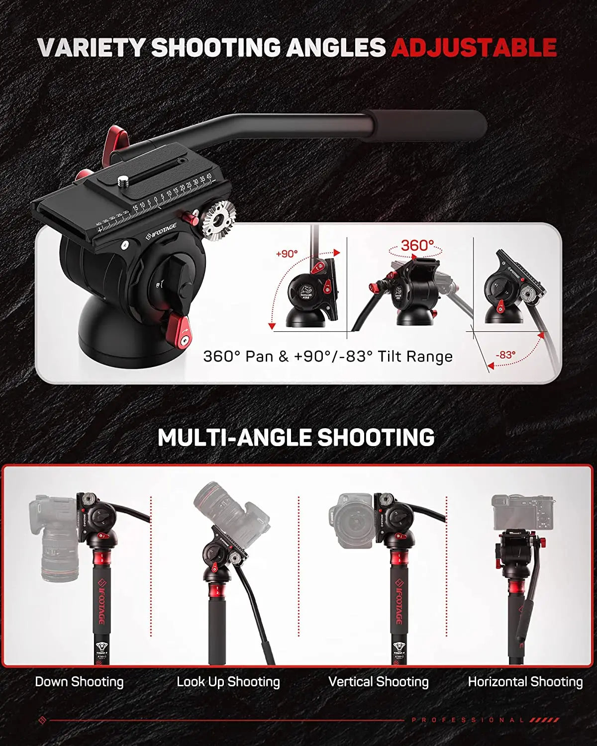 Lightweight Fluid Video Head Tripod Pan Tilt Aluminium