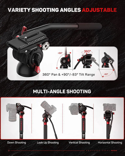 Lightweight Fluid Video Head Tripod Pan Tilt Aluminium