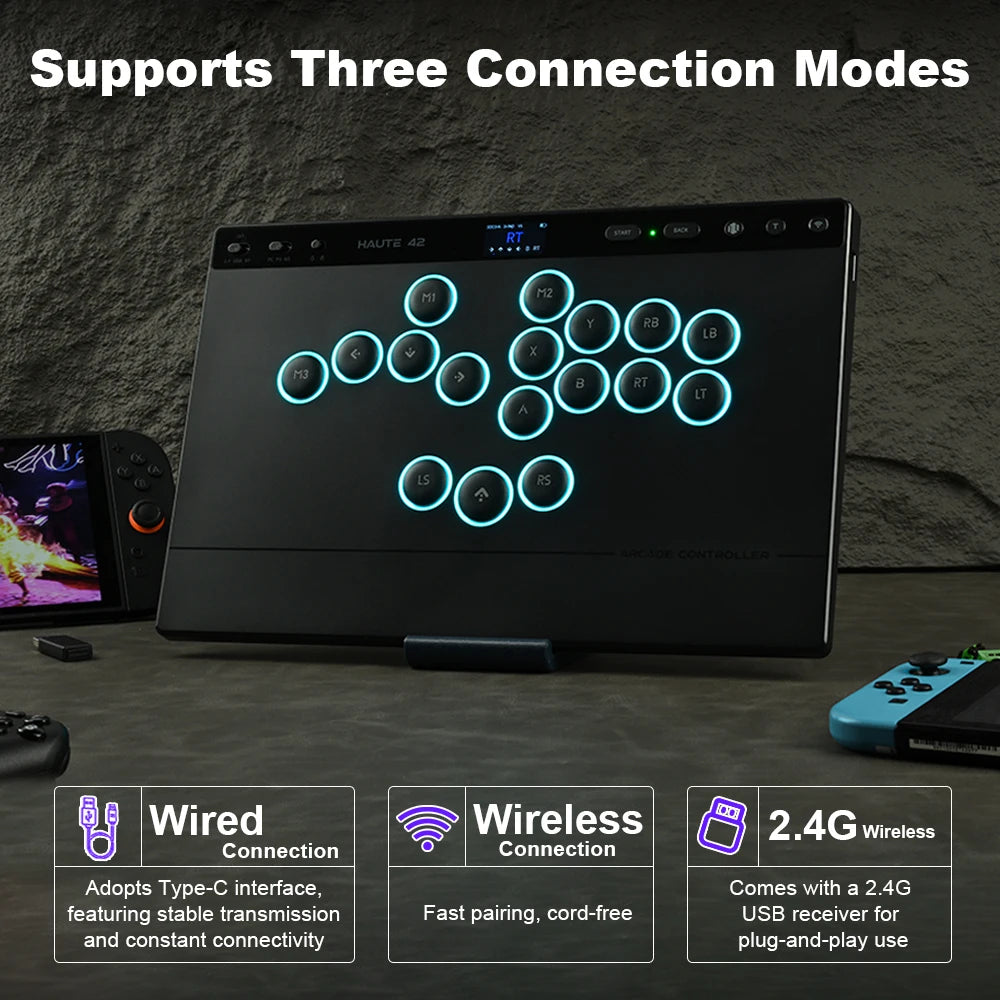 Wireless Leverless Fighting Game Controller with Touch Controls