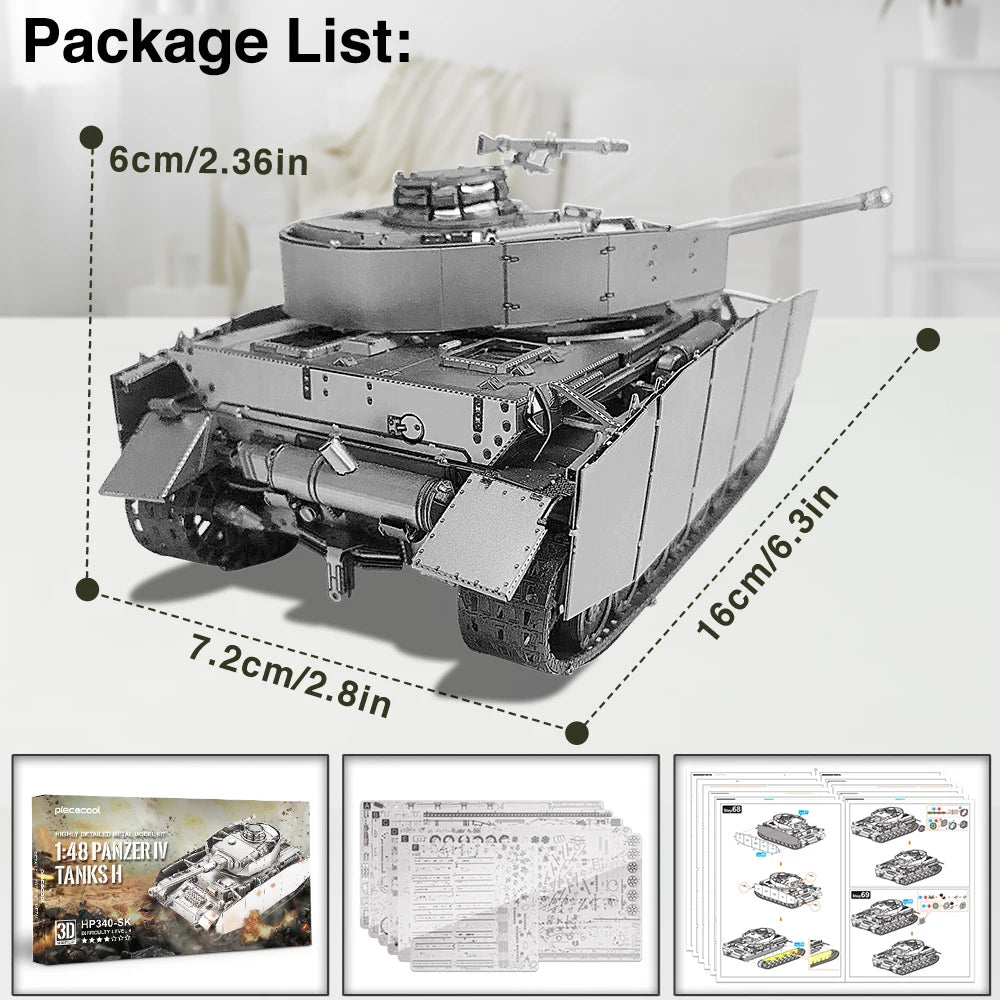 DIY 3D Metal Panzer IV Tank Model Brain Teaser Kit