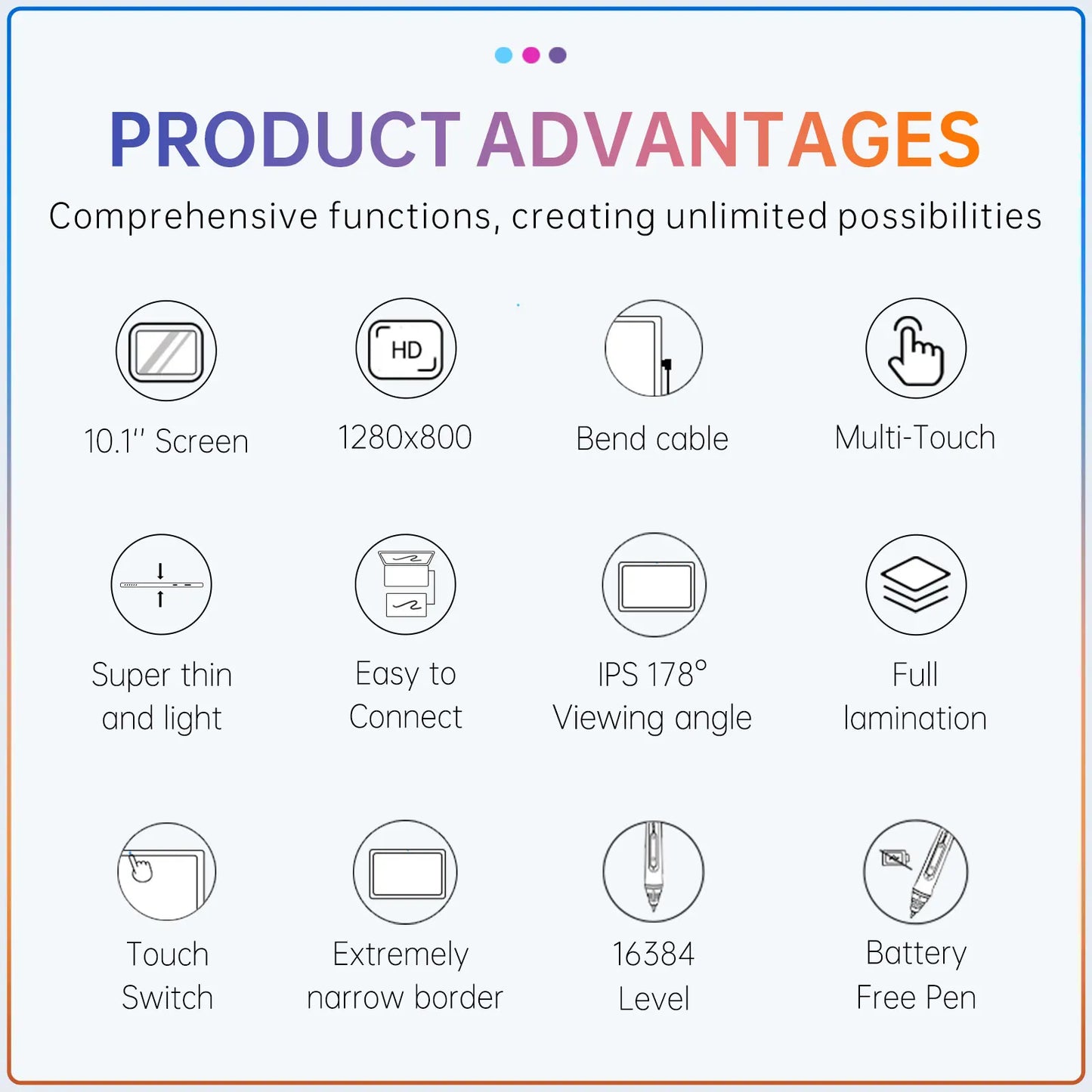 Portable 10.1" Graphics Drawing Tablet with Touch Display
