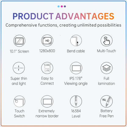 Portable 10.1" Graphics Drawing Tablet with Touch Display