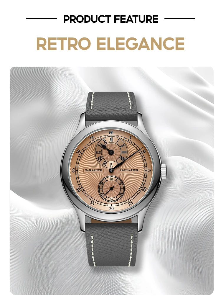 Automatic Mechanical Men’s Watch Sapphire Crystal Waterproof Salmon Dial