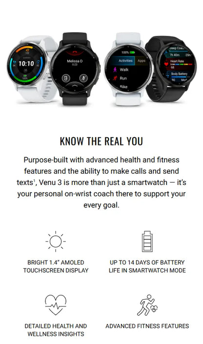 Garmin Venus 3 Smart Fitness Watch with HRV Tracking and GPS Running Mode