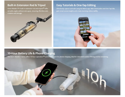 3-Axis Smartphone Gimbal with Extension Rod and Tripod