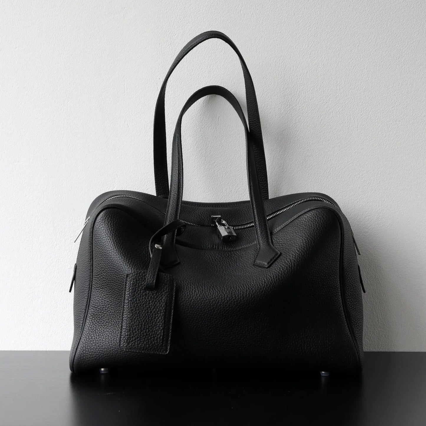 Women’s Genuine Leather Bowling Handbag Laptop Work Bag Black
