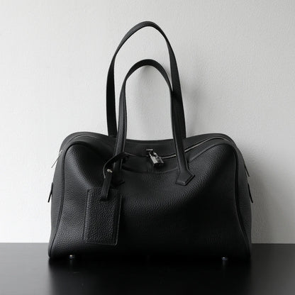 Women’s Genuine Leather Bowling Handbag Laptop Work Bag Black
