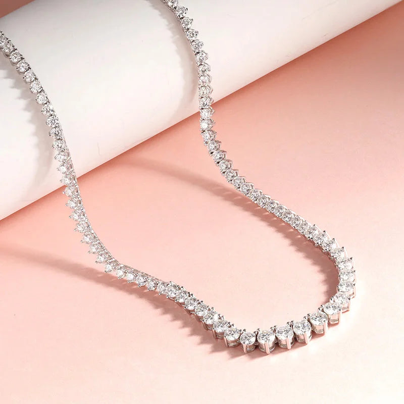 38cm Sterling Silver Moissanite Tennis Necklace for Women