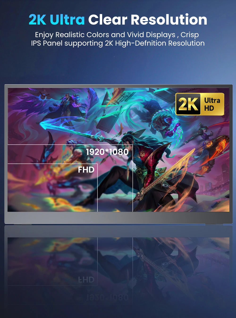 2K 17.3" Portable Gaming Screen with Stand 144Hz