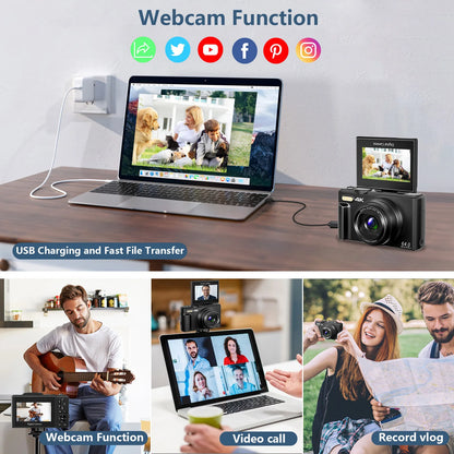 Compact 4K Camera Black 32GB WiFi Flip Screen