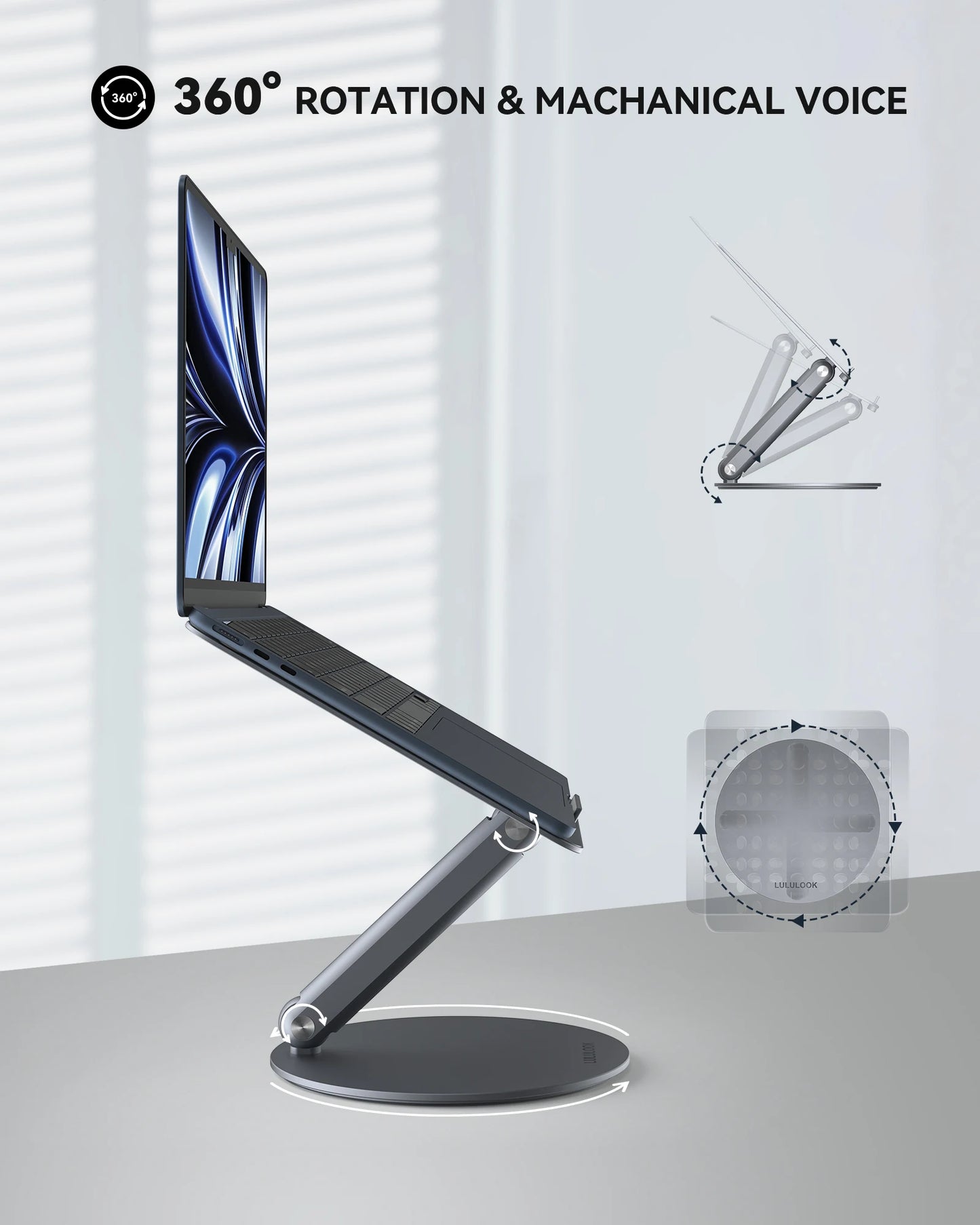 Foldable Laptop Stand with 360 Rotating Base Silver