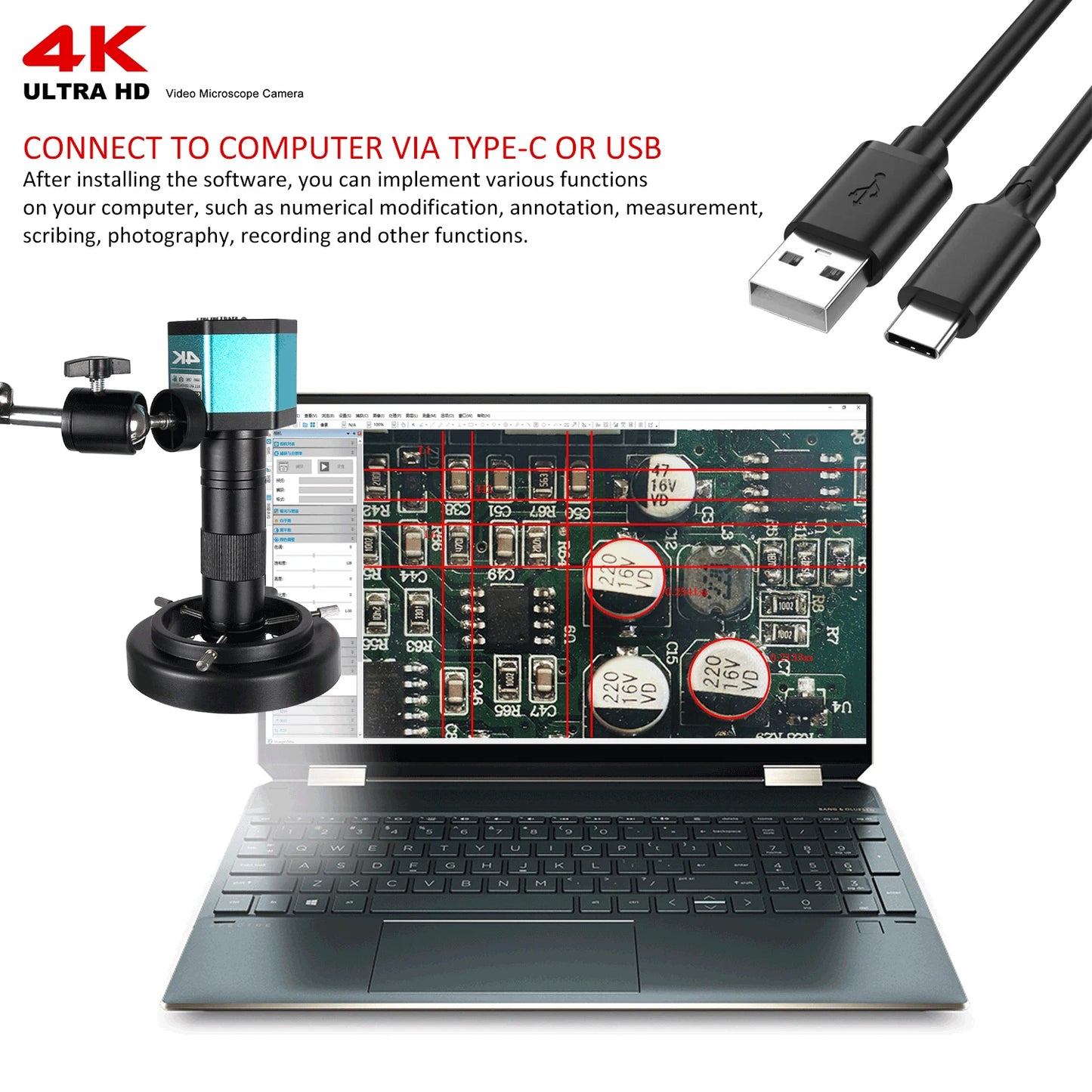 48MP PCB Soldering Digital Microscope with LED Light