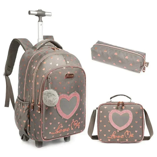 Girls Trolley School Backpack Set with Lunch Bag