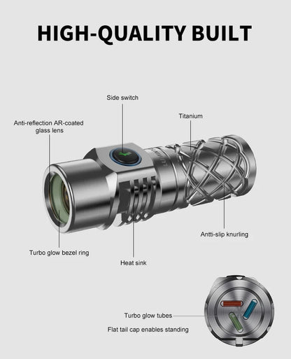 Portable 250LM LEP Flashlight 700m Beam USB-C Rechargeable