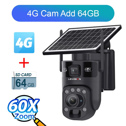 4K 60X Zoom 4G Solar CCTV Camera 64GB