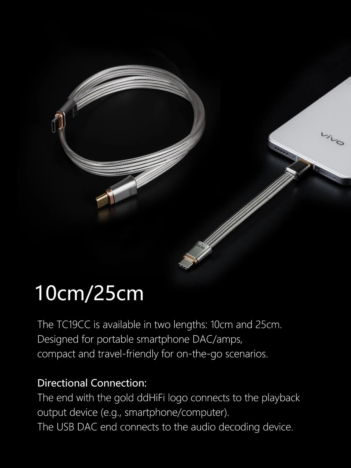 HiFi USB C OTG Audio Cable Pure Silver 25cm