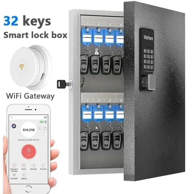 32-Key Smart Key Cabinet with WiFi Black