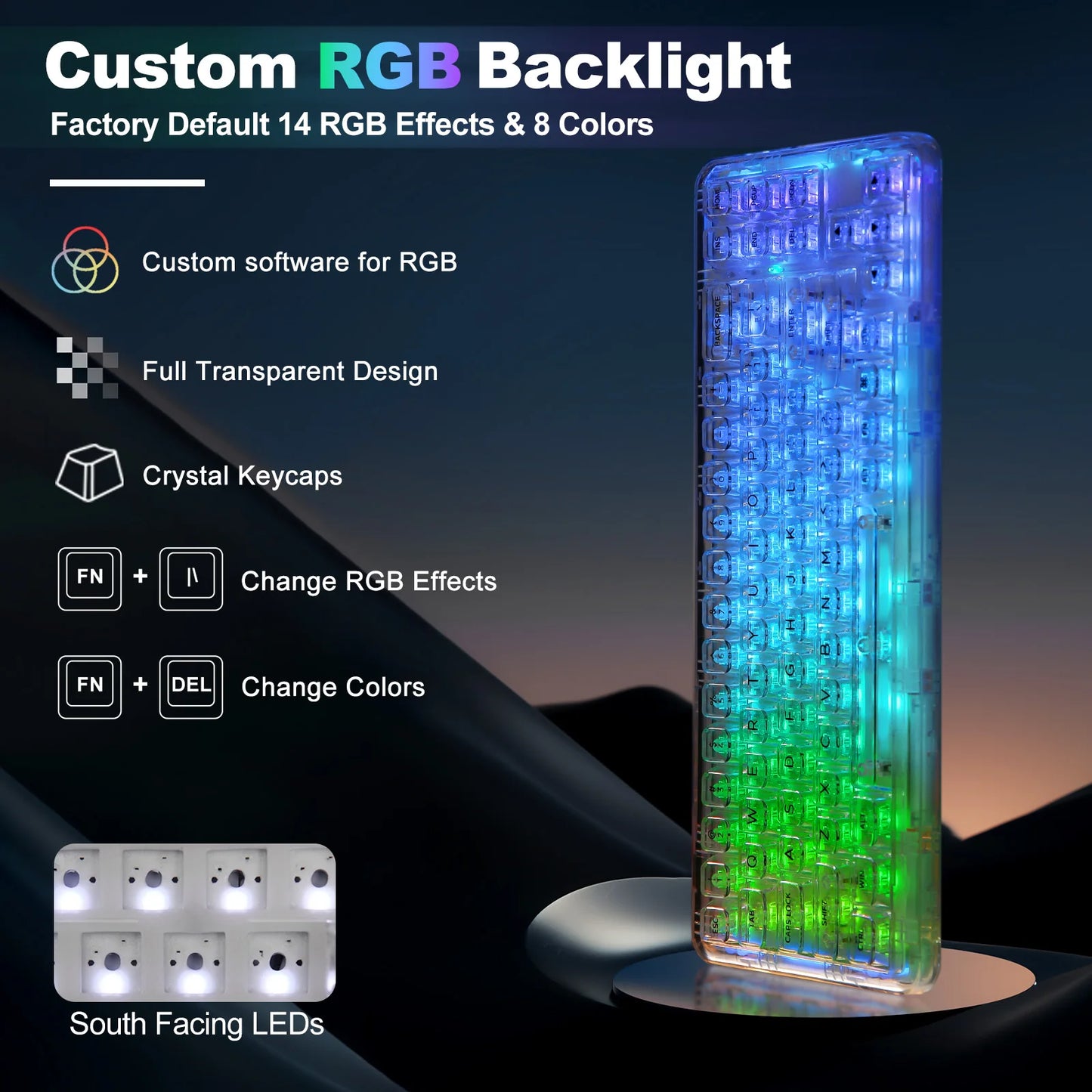 Wireless 68% RGB Mechanical Keyboard Cyan Hot Swap