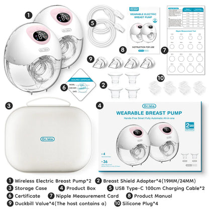 2PCS Wearable Electric Breast Pump Silent Hands Free Sky Blue