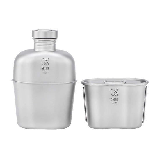 Portable Titanium Canteen Mess Kit with Carry Pouch
