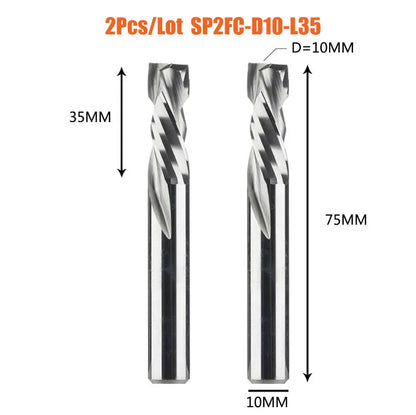 2PCS 10mm Two-Flute Spiral End Mill Cutter