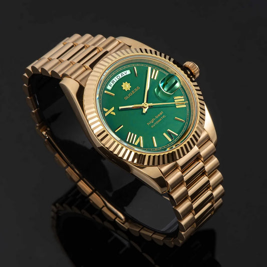 Waterproof Mechanical Day Date Men’s Watch 40mm Golden Green