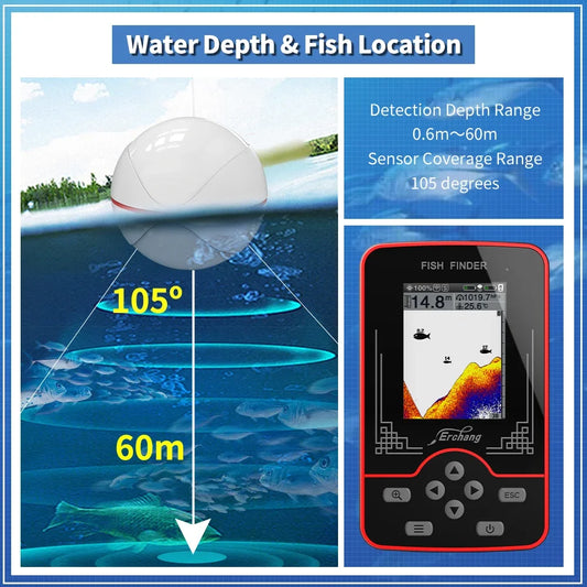 Portable Fish Finder Echo Sounder 197ft Depth Wireless Sonar