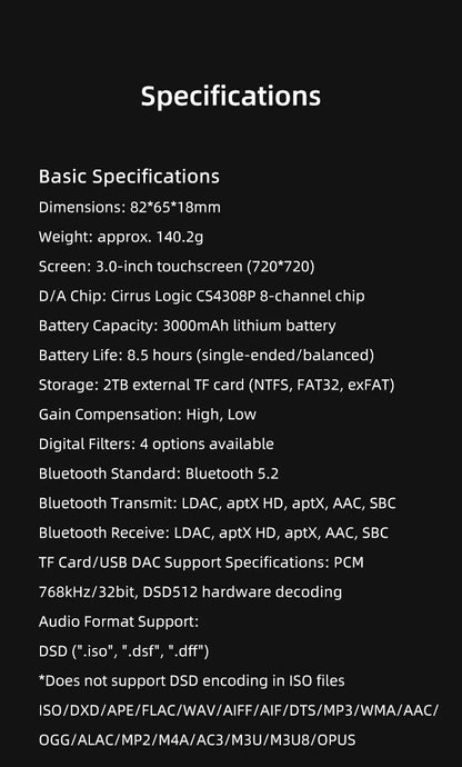 Hi-Res Portable Music Player DSD512 DAC
