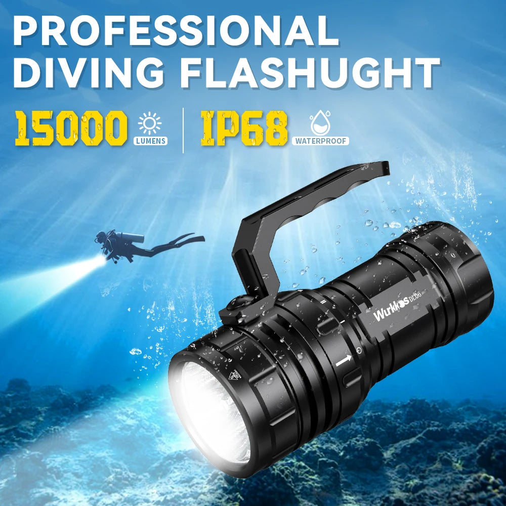 High Power 15000LM Waterproof Diving Torch with Power Bank