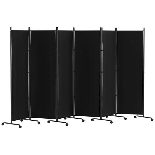 Portable Fabric Room Partition Screen 6 Panels Black