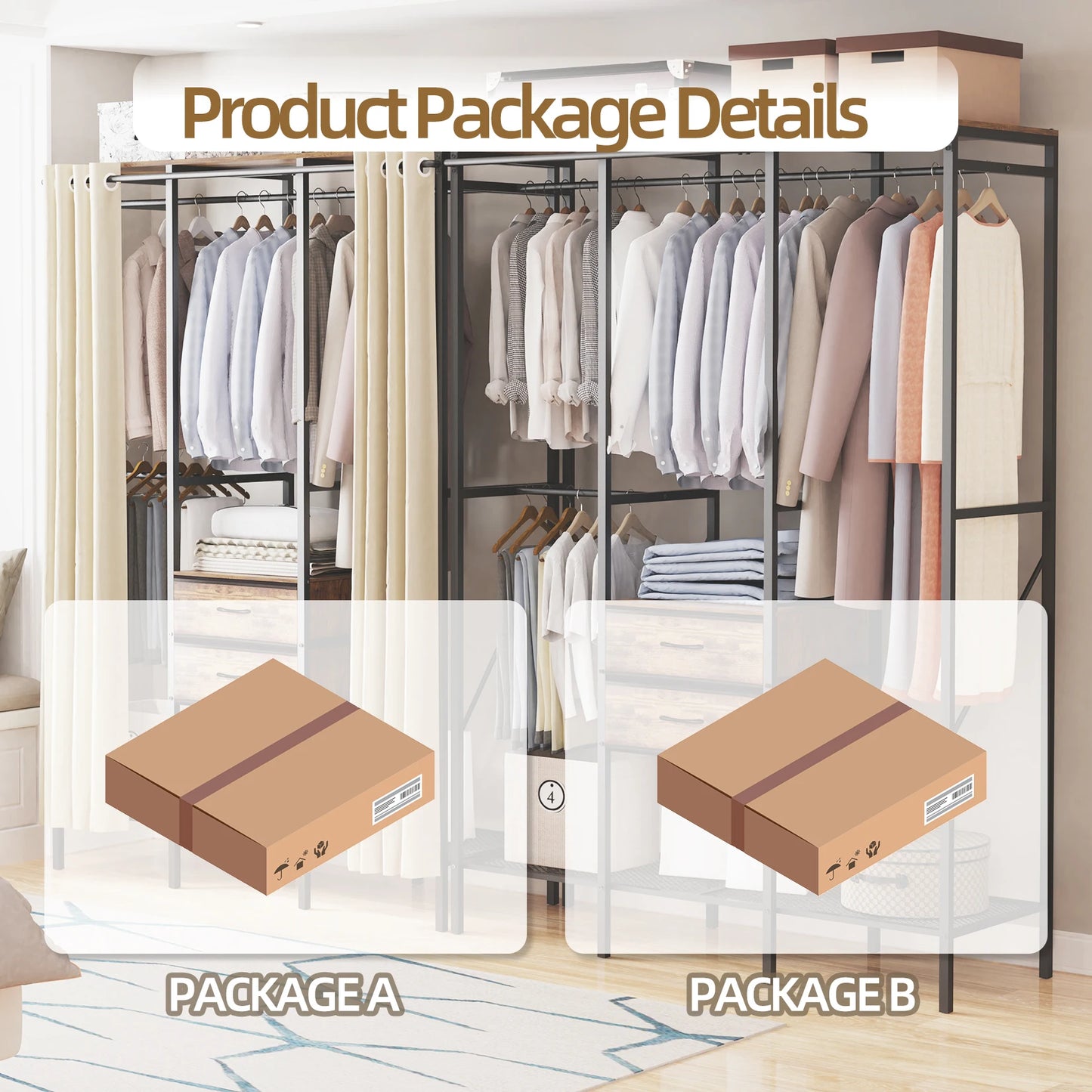 XXL Industrial Open Wardrobe Rack with Drawers & Shelves