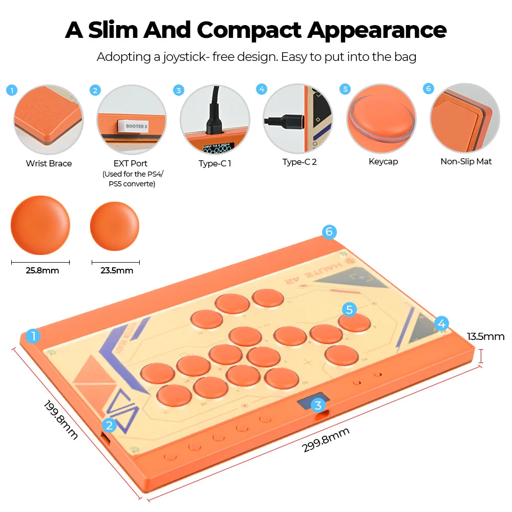 Orange Magnetic Leverless Arcade Controller for PC PS4 PS5