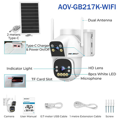 Solar WiFi Security Camera 24/7 Recording Dual Motion Detection