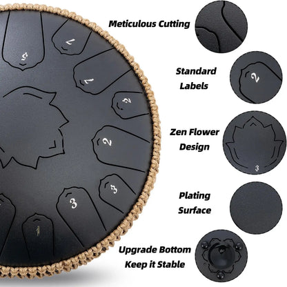 Dark Green 15 Note Tongue Drum 13 Inch Handpan