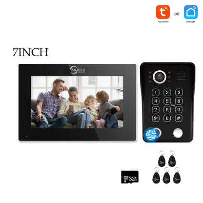 Black 7-Inch Smart Video Doorbell Intercom with Fingerprint Unlock