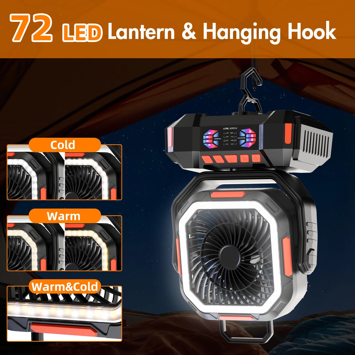 Portable Camping Fan with LED Light and 40000mAh Battery
